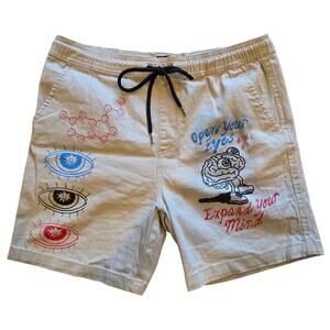 Brooklyn Cloth Open Your Eyes Expand Your Mind Khaki Graphic Shorts Men's Medium